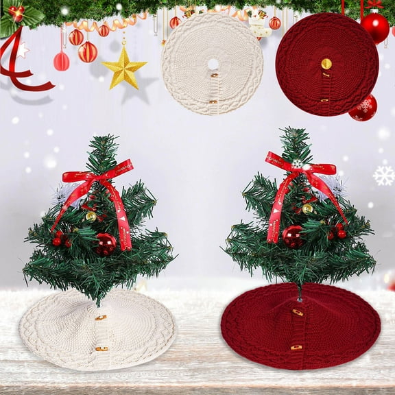 Christmas Tree Skirt Knitted, Holiday Tree Collar for Small Trees, Festive Christmas Apron for Indoor Tabletop Display, Family Gathering Home Decor, Knitted Tree Decoration for Front Door Sopatenor