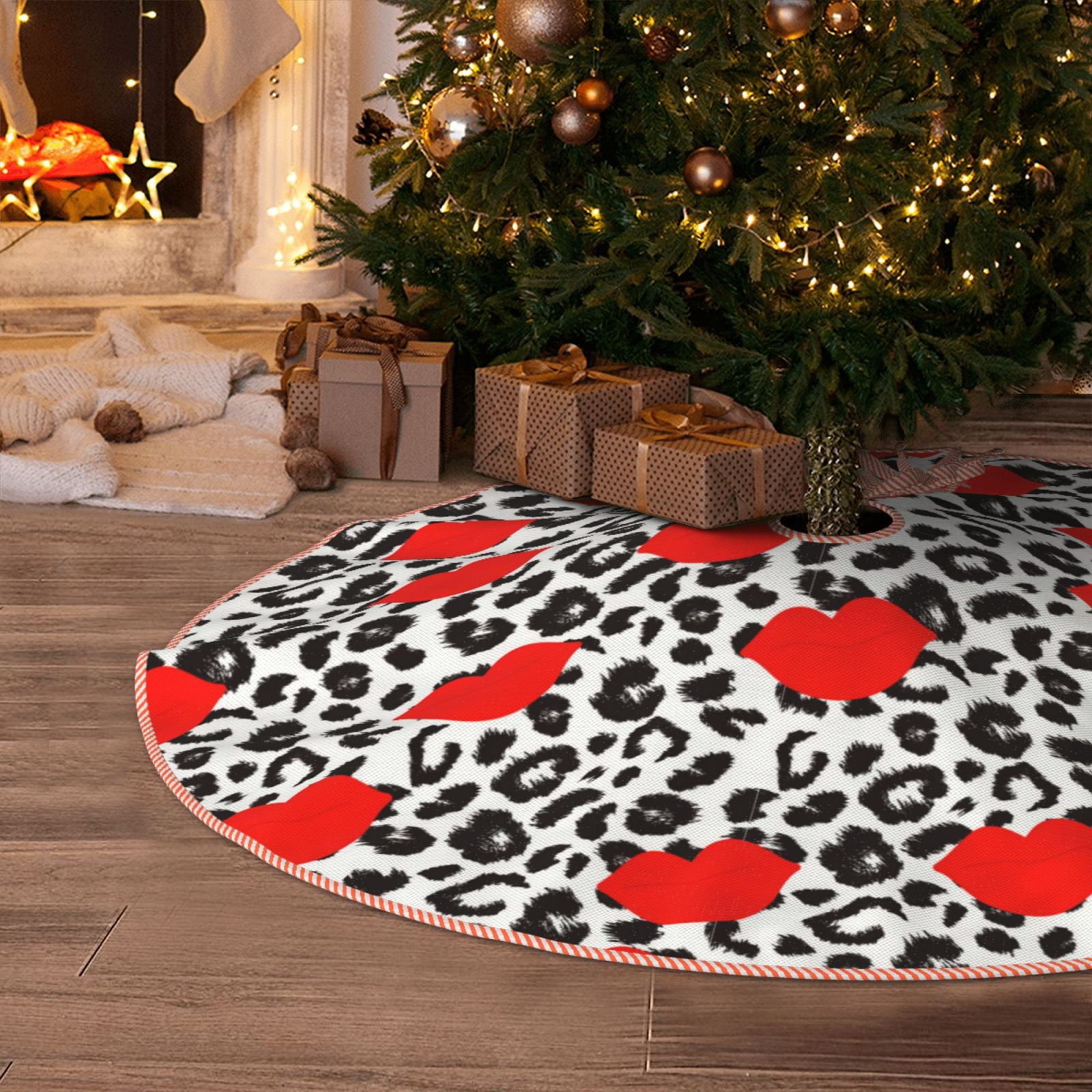 Christmas Tree Skirt, Leopard red lipsSoft Funny Christmas Tree