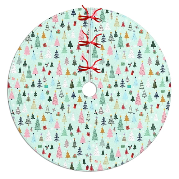 Christmas Tree Skirt,Light Blue Christmas Tree Pattern Christmas Tree Decor with Red Ribbon Ties,Round Shape,Christmas Decorations for Home 36"x36"