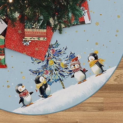 Christmas Tree Skirt Light Blue Tree Skirt Penguin Christmas Tree Xmas