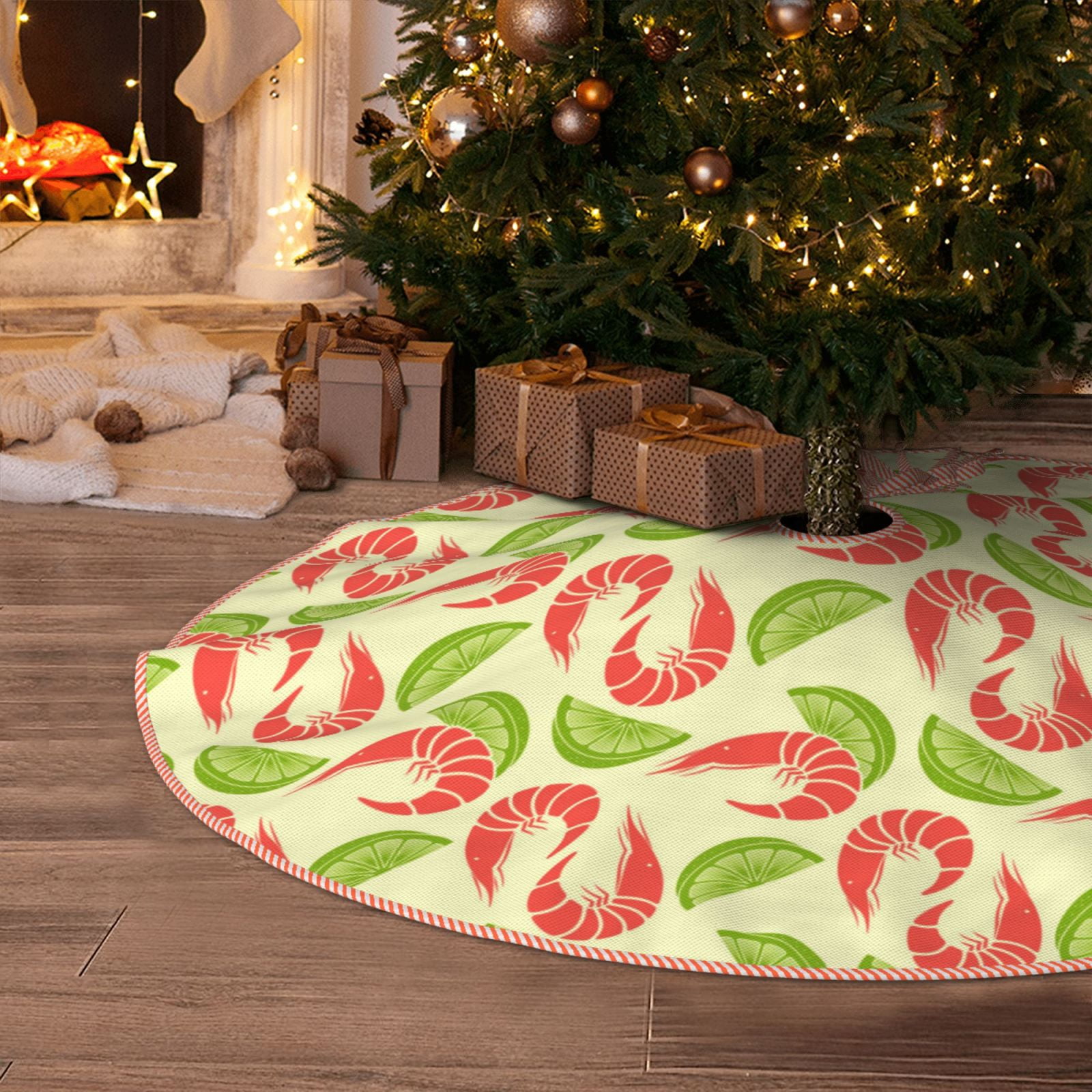 Christmas Tree Skirt, Lime Shrimp Christmas Decorations Funny Tree Mat