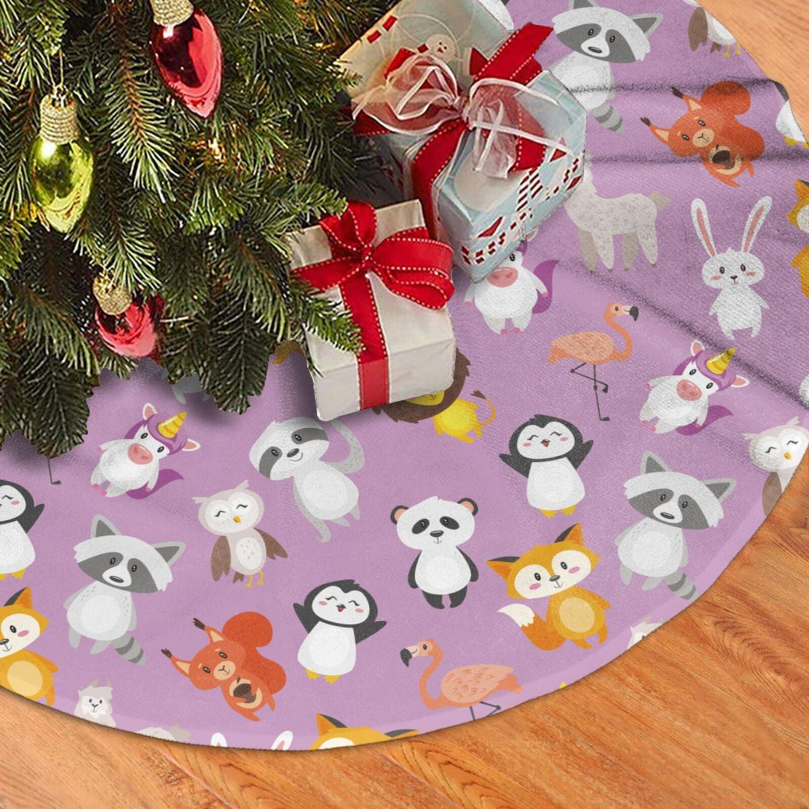 Christmas Tree Skirt, Lovely animals Plush Soft Christmas Tree