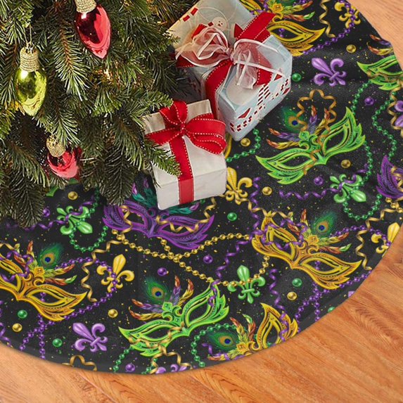 Christmas Tree Skirt, Mardi Gras Surface Soft Plush Christmas Tree Decorations Indoor, Tree Skirts Mat for New Year Halloween Holiday Christmas Party Decor 30"