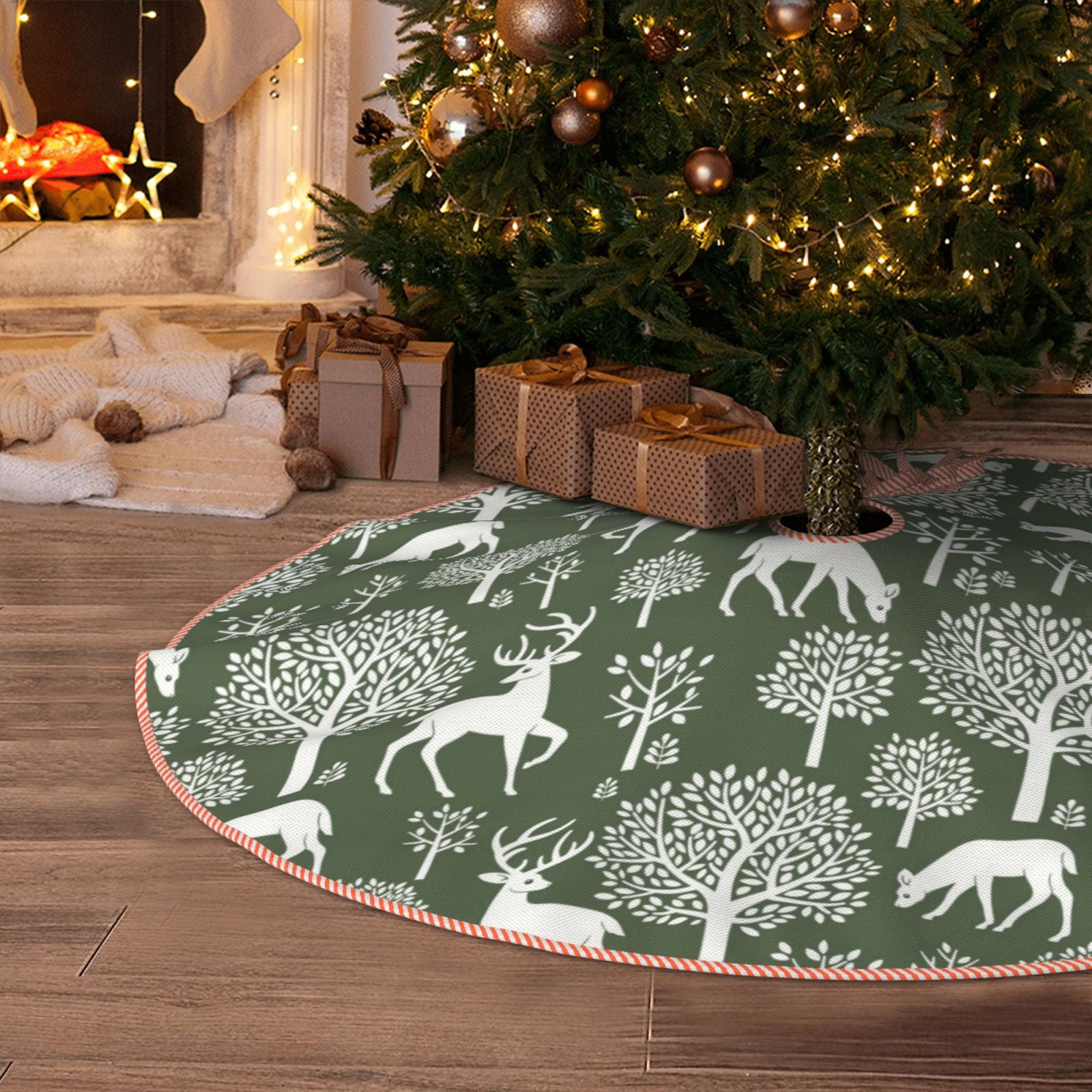 Christmas Tree Skirt, Minimalist Cute Deer Tree Green Soft Funny