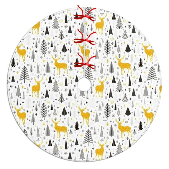 Christmas Tree Skirt,Multicolor Christmas Pattern Christmas Tree Decor with Red Ribbon Ties,Round Shape,Christmas Decorations for Home 36"x36"