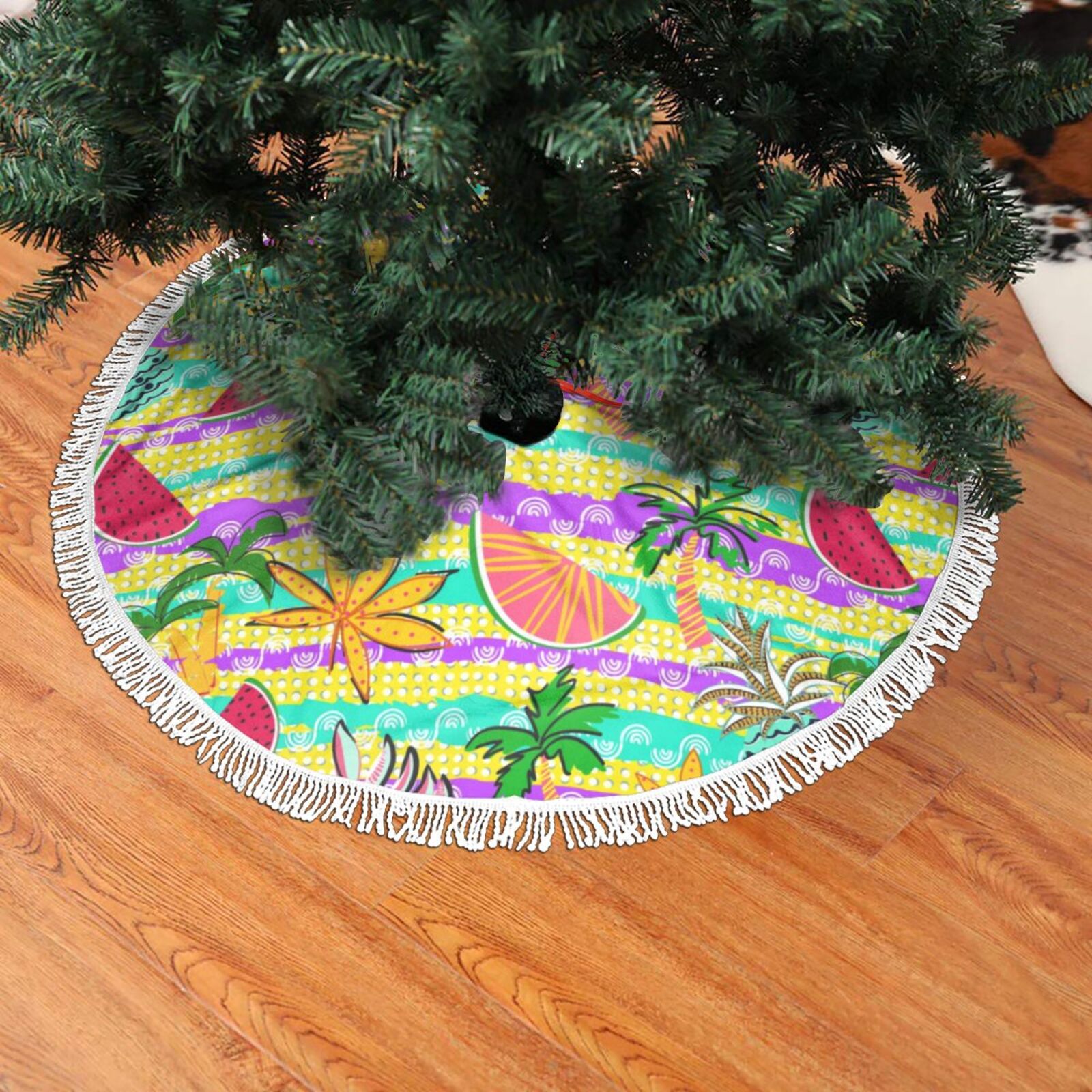 Christmas Tree Skirt, Multicolored Tropical Christmas Tree Decorations