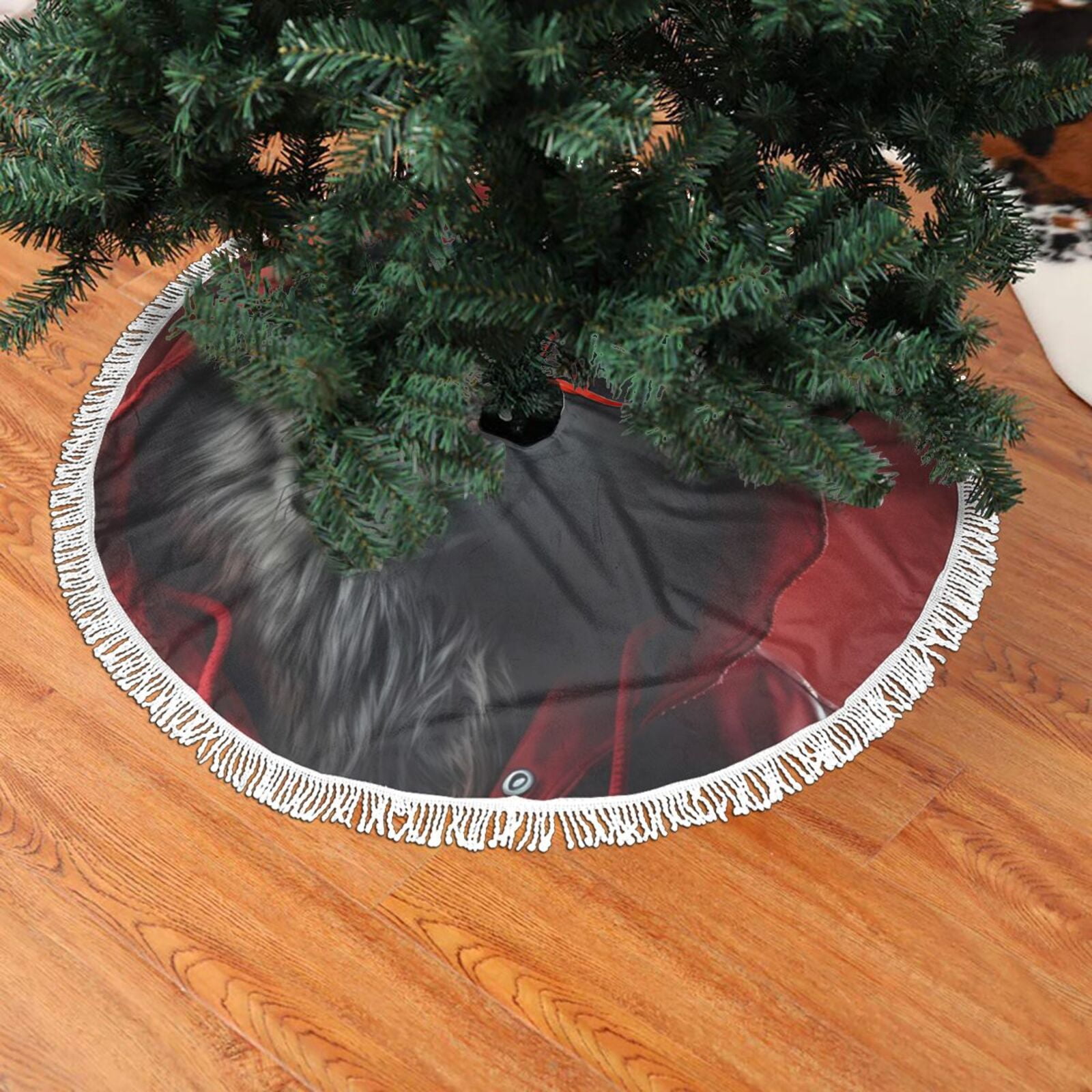 Christmas Tree Skirt, Mysterious Hooded Wolf Christmas Tree Decorations