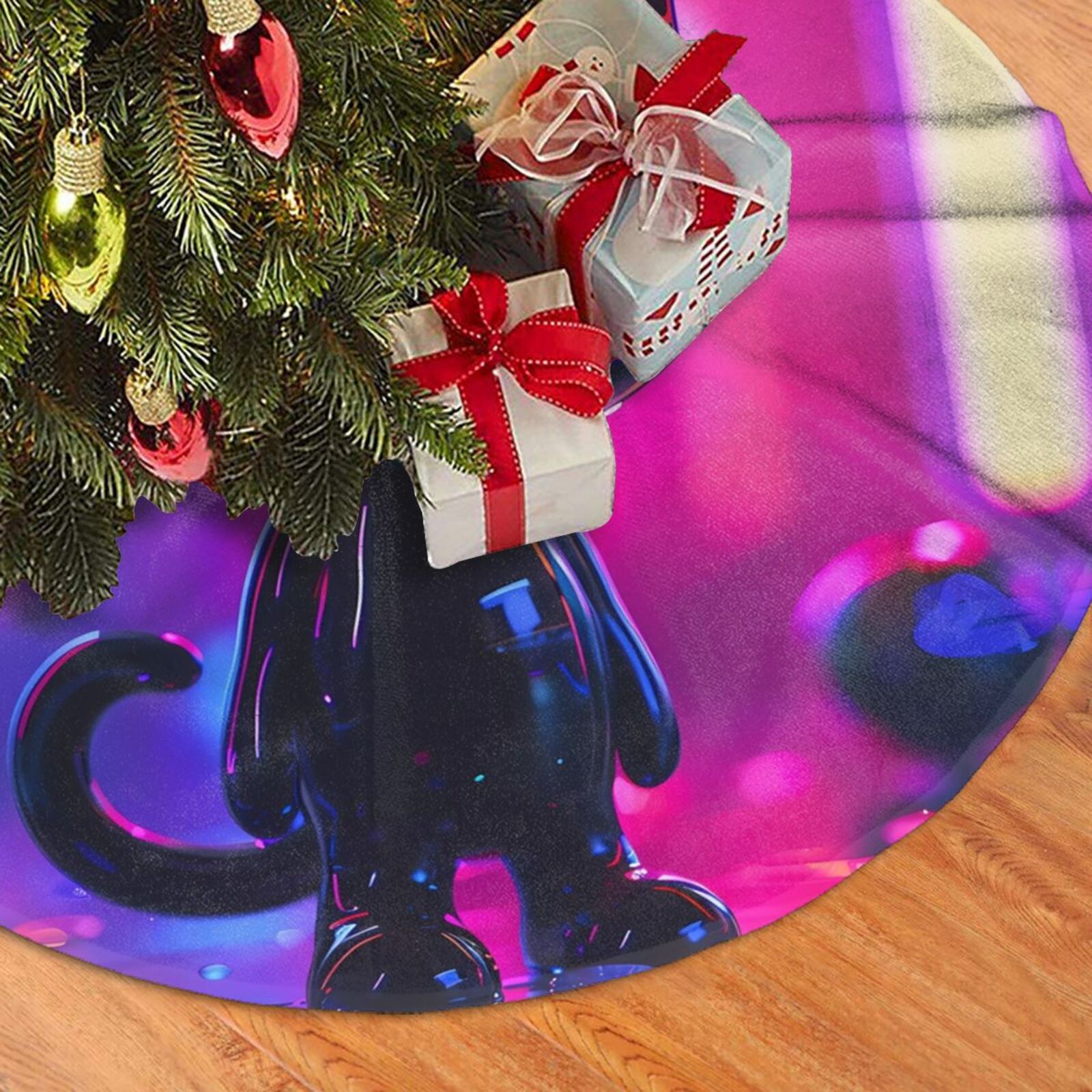Christmas Tree Skirt Neon Toy Cat Reflections Halloween Tree Skirt