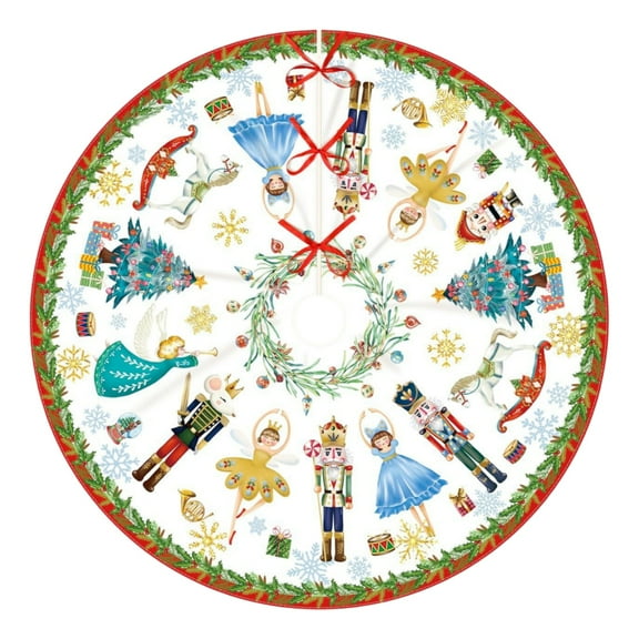 Christmas Tree Skirt Nutcrackers Tree Skirt, Winter Xmas Tree Mat Decorationsfor Xmas Party Ornaments Holiday Accessory Decorative 48 Inch