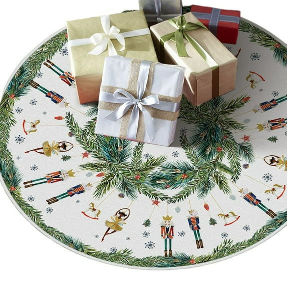 Christmas Tree Skirt Nutcrackers Tree Skirt, Winter Xmas Tree Mat Decorationsfor Xmas Party Ornaments Holiday Accessory Decorative 48 Inch