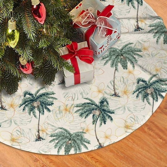 Christmas Tree Skirt, Palm tree_AC Soft Plush Christmas Tree Decorations Indoor, Tree Skirts Mat for New Year Halloween Holiday Christmas Party Decor 30"