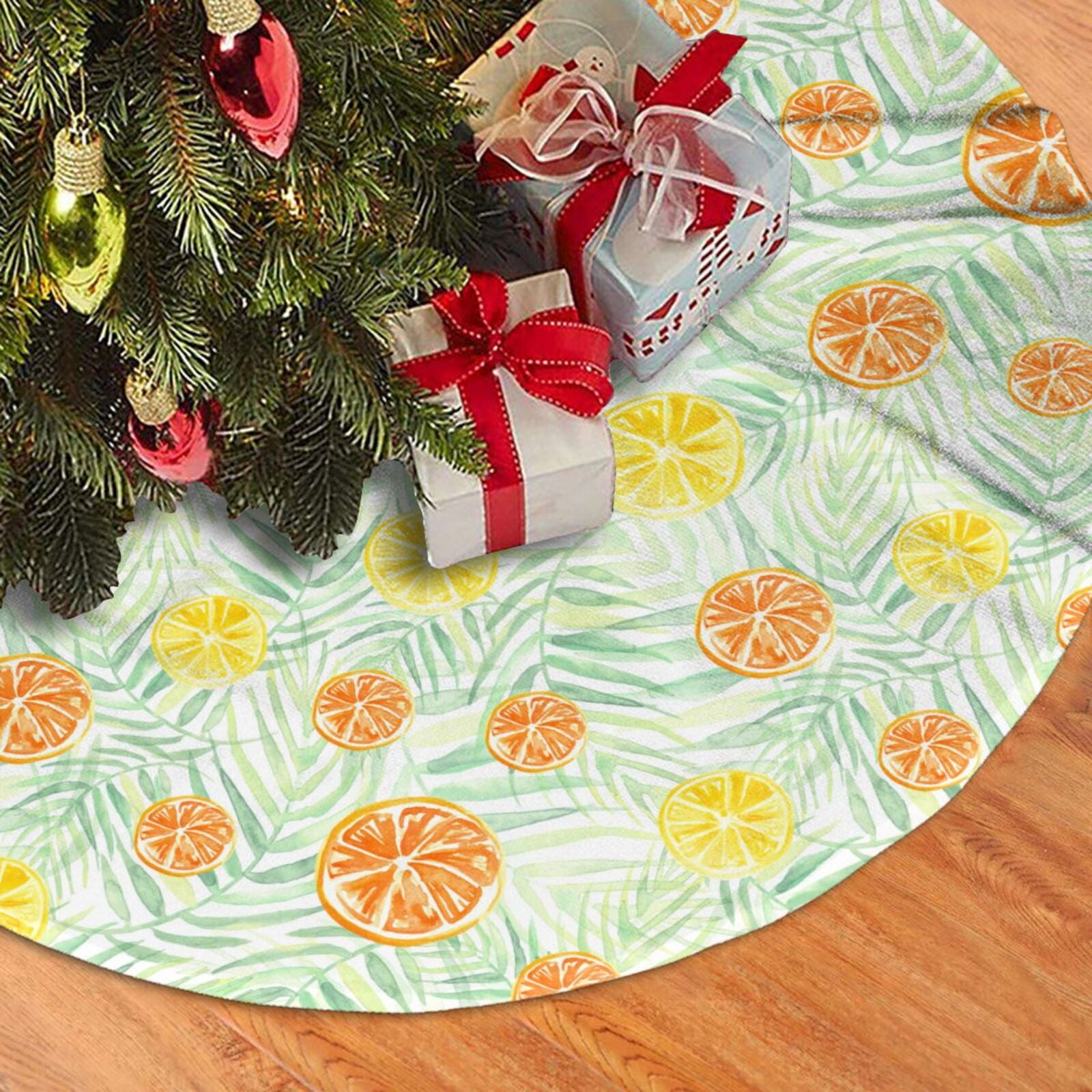Christmas Tree Skirt, Tree Palms Lemon Plush Soft Christmas Tree