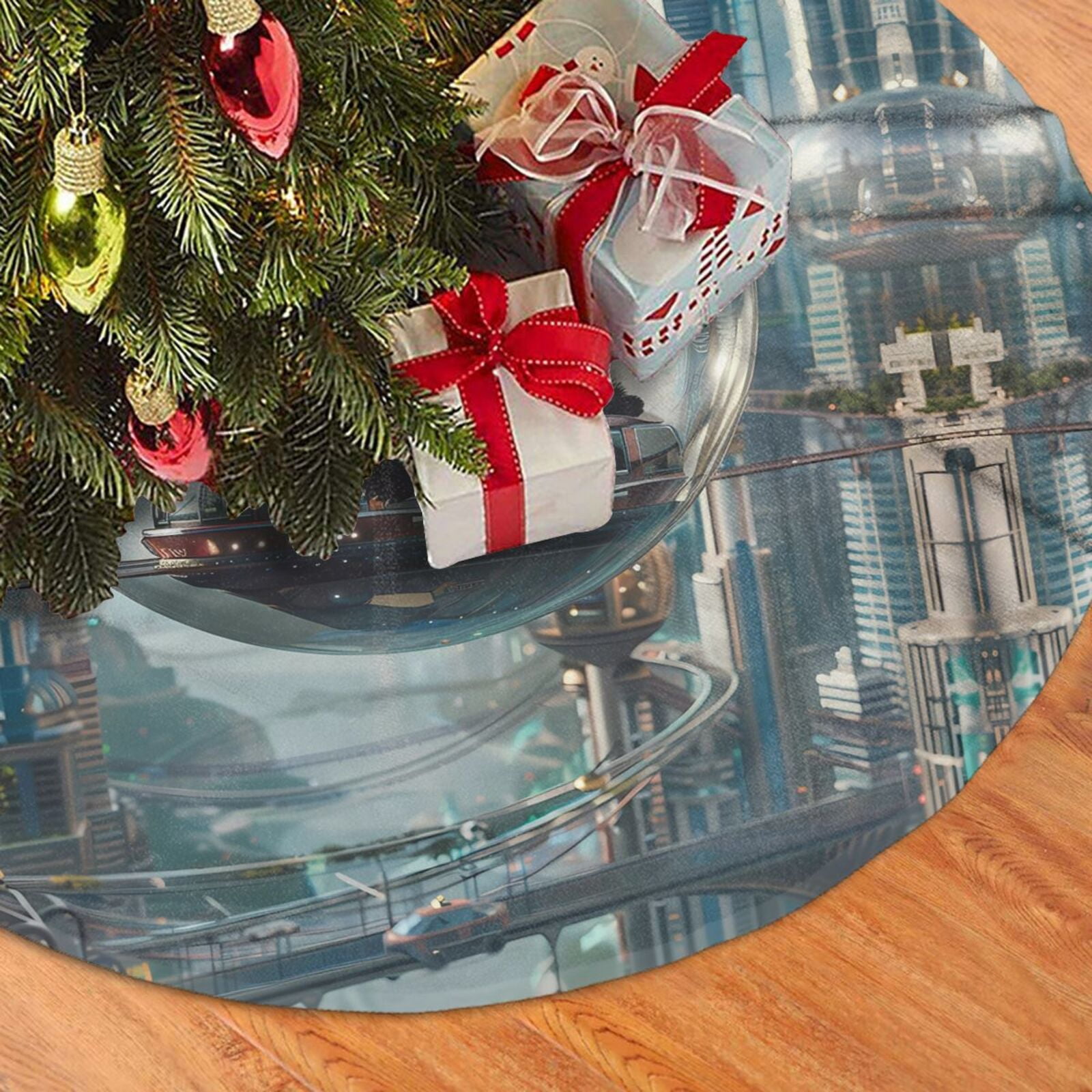 Christmas Tree Skirt Panda In Futuristic City Halloween Tree Skirt