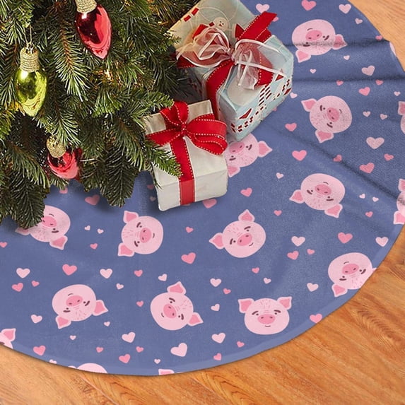 Christmas Tree Skirt, Pink Love Cute Pig Soft Plush Christmas Tree Decorations Indoor, Tree Skirts Mat for New Year Halloween Holiday Christmas Party Decor 48"