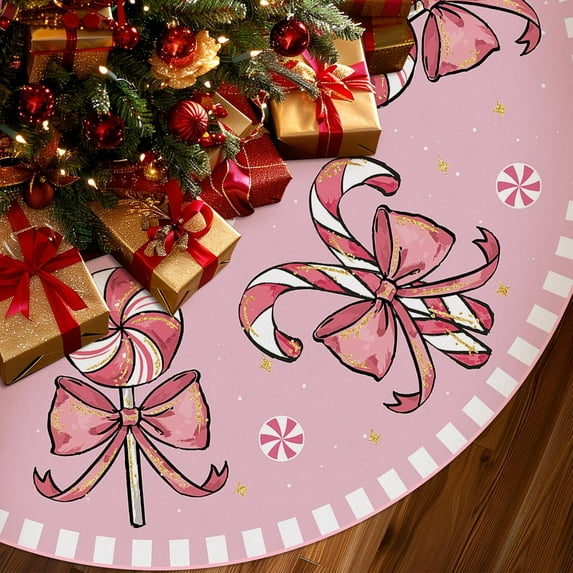 Christmas Tree Skirt Pink Tree Skirts Candy Cane Decorations Xmas Tree Skirt Tree Mat 36 Inch Winter Christmas Decor for Home