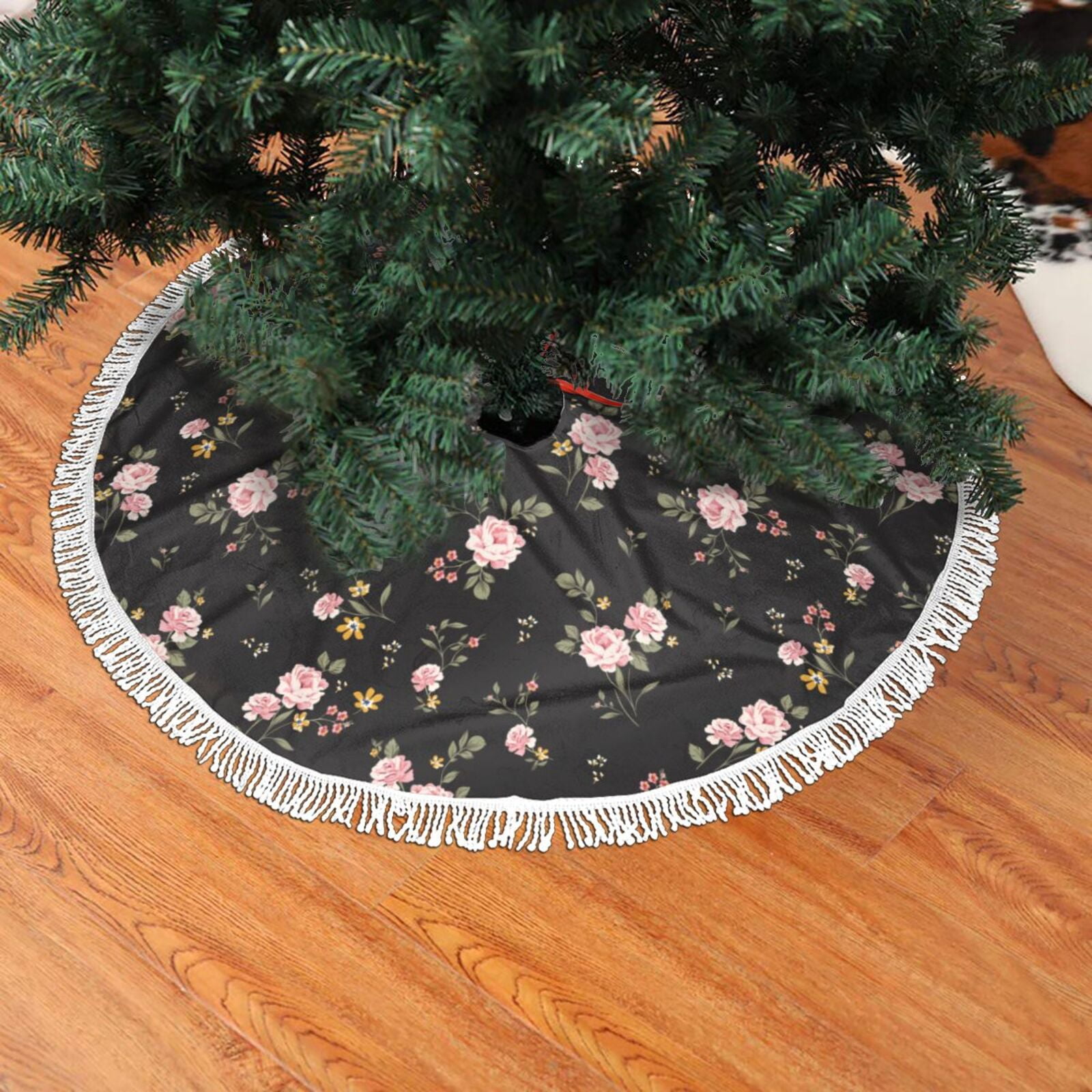 Christmas Tree Skirt, Pink flowers A Christmas Tree Decorations Indoor