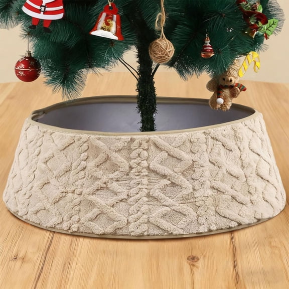 Christmas Tree Skirt Plush Knit - Cloth Tree Skirt Ornament for Holiday Decor, Gift Display & Floor Protection, Reusable Seasonal Decoration