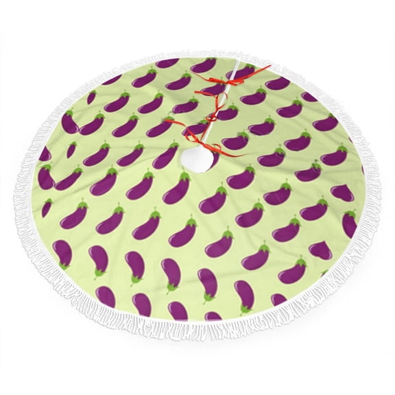 Christmas Tree Skirt Purple Eggplant Pattern Xmas Tree Skirt with Tassels Christmas Holiday Decoration 30"