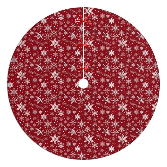Christmas Tree Skirt,Red Christmas Snowflake Pattern Christmas Tree Decor with Red Ribbon Ties,Round Shape,Christmas Decorations for Home 48"x48"