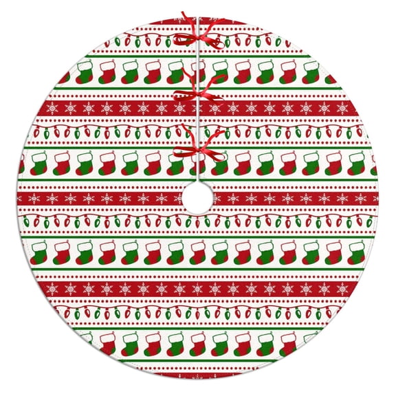 Christmas Tree Skirt,Red Christmas Stocking and Snowflake Pattern Christmas Tree Decor with Red Ribbon Ties,Round Shape,Christmas Decorations for Home 36"x36"