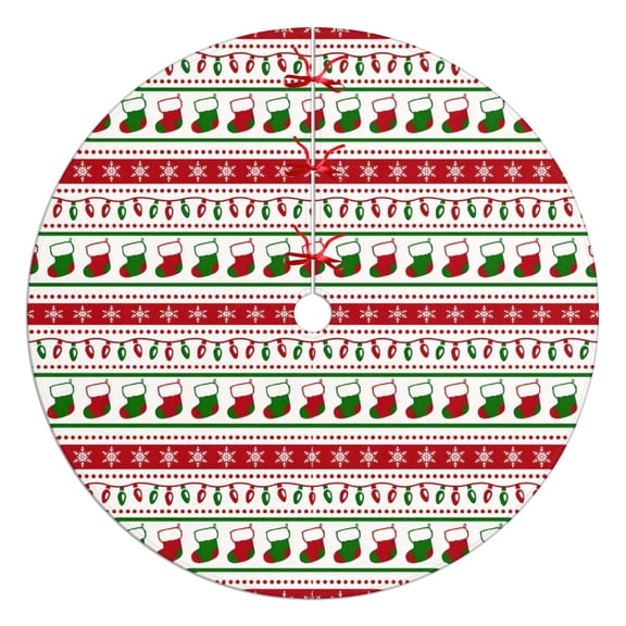 Christmas Tree Skirt,Red Christmas Stocking and Snowflake Pattern Christmas Tree Decor with Red Ribbon Ties,Round Shape,Christmas Decorations for Home 48"x48"