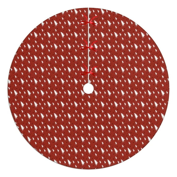 Christmas Tree Skirt,Red Christmas Tree Pattern Christmas Tree Decor with Red Ribbon Ties,Round Shape,Christmas Decorations for Home 48"x48"
