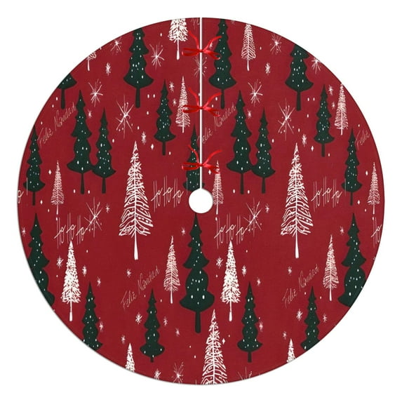 Christmas Tree Skirt,Red Christmas Tree and Snow Pattern Christmas Tree Decor with Red Ribbon Ties,Round Shape,Christmas Decorations for Home 48"x48"