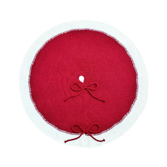 Christmas Tree Skirt Red Tree Skirt with White Edge, Knit Tree Skirt for 24 Inch Tree, Vintage Tree Skirts, Rustic Farmhouse Christmas Decorations Cream White Tree Skirt