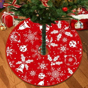 Christmas Tree Skirt Red Xmas Tree Ornaments for White Soft Plush Christmas Tree Mat with Snowy Pattern for Decorations Holiday Party 48 inches