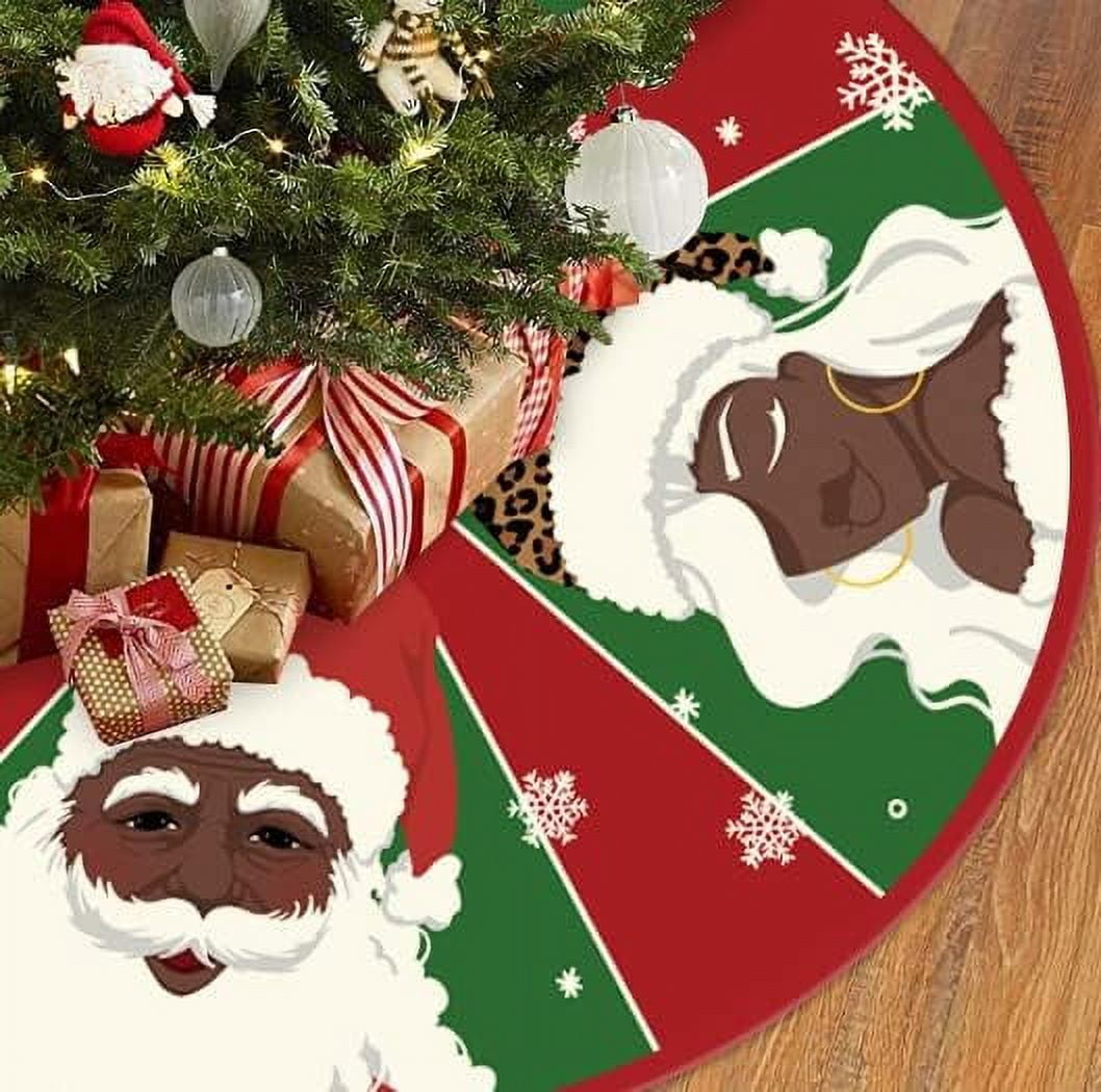 Christmas Tree Skirt Red and Green Black Santa African American Santa