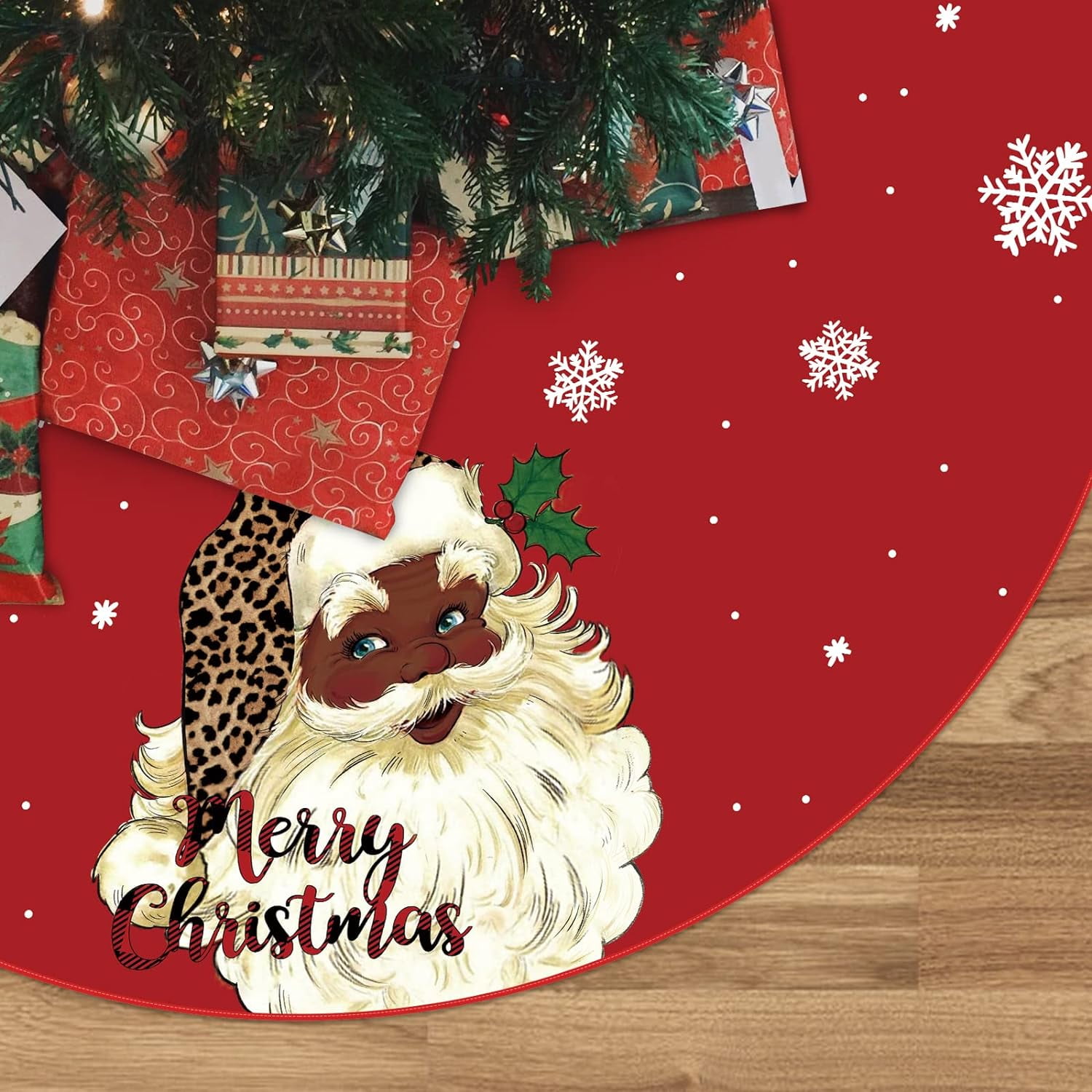 Christmas Tree Skirt Red and Green Black Santa African American Santa