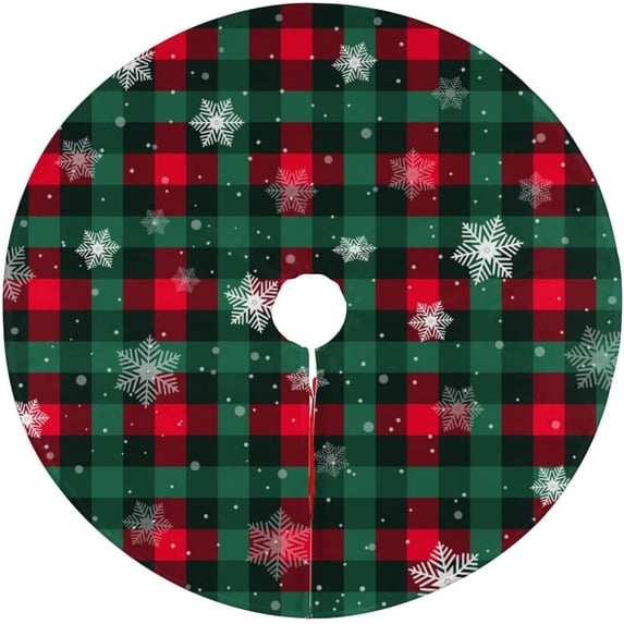 Christmas Tree Skirt, Red and Green Buffalo Plaid Xmas Tree Mat for Farmhouse New Year Festive Holiday Party Decorations Indoor Outdoor 48" inch