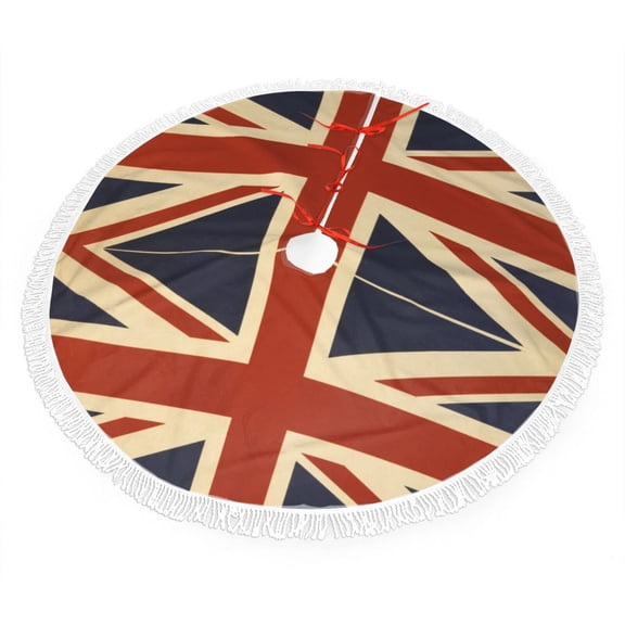 Christmas Tree Skirt Retro British Flag Xmas Tree Skirt with Tassels Christmas Holiday Decoration 36"