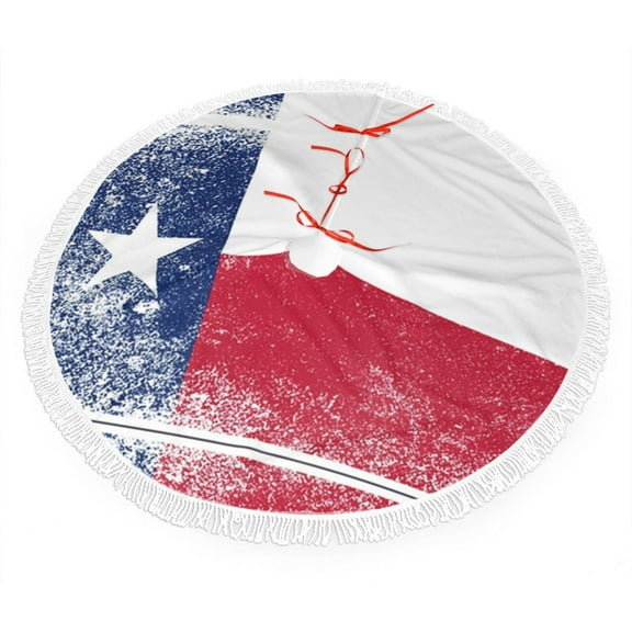Christmas Tree Skirt Retro Texas Flag Xmas Tree Skirt with Tassels Christmas Holiday Decoration 30"