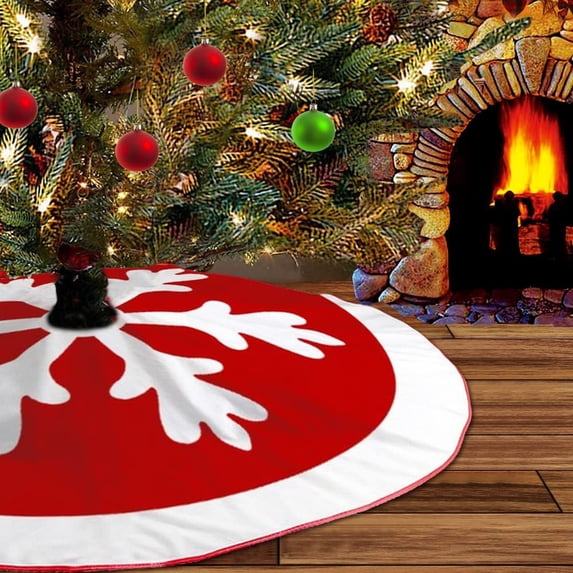 Christmas Tree Skirt,Round Red Polyester Christmas Tree Skirts with Big Snowflake Printed for Holiday Party Rustic Xmas Tree Decoration,Xmas Holiday Home Decoration