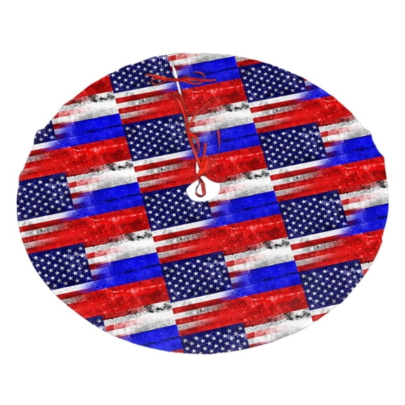 Christmas Tree Skirt Russian America Flag Xmas Tree Skirt Mat for Christmas Decorations Party Holiday 48"
