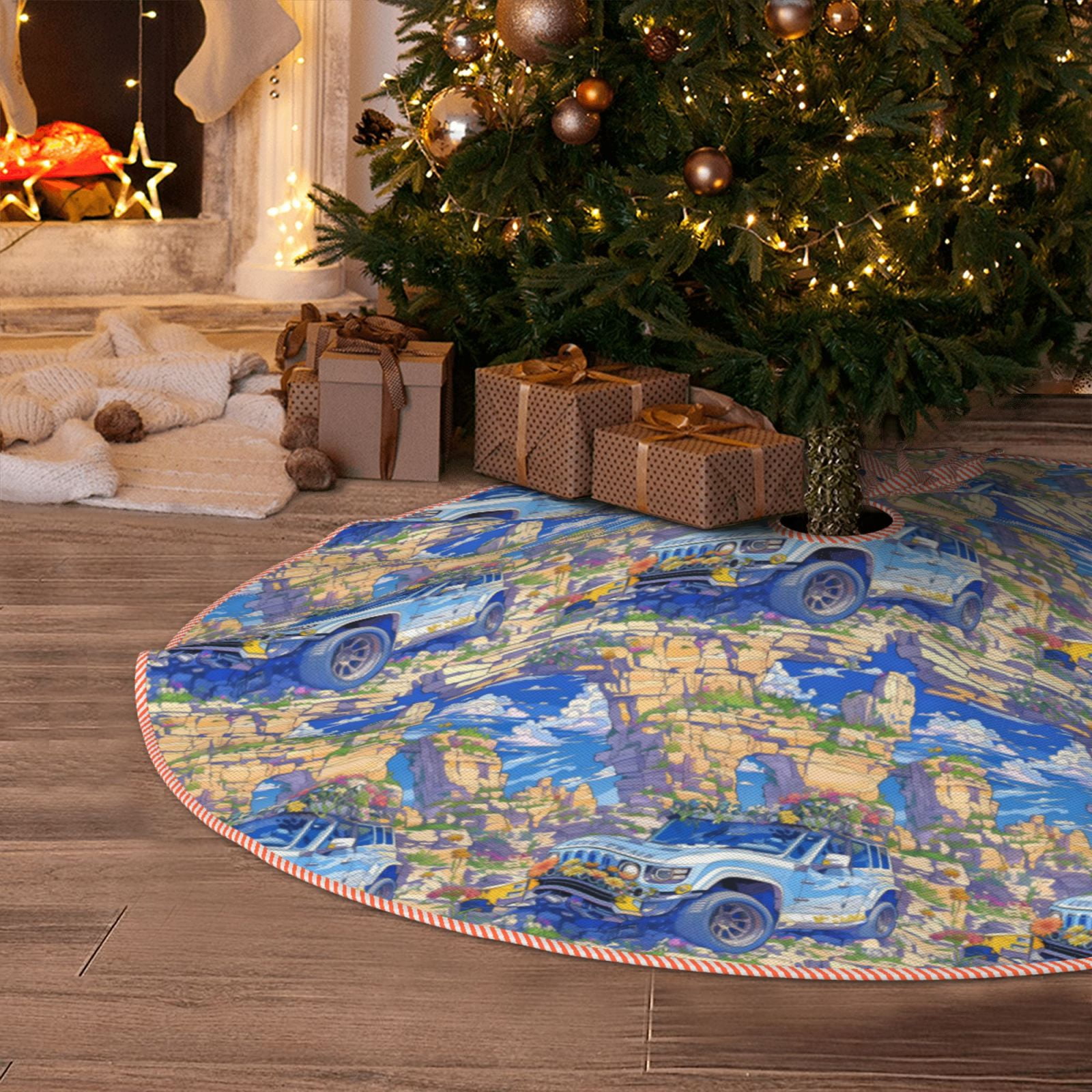 Christmas Tree Skirt, SUV travel car Christmas Decorations Funny Tree