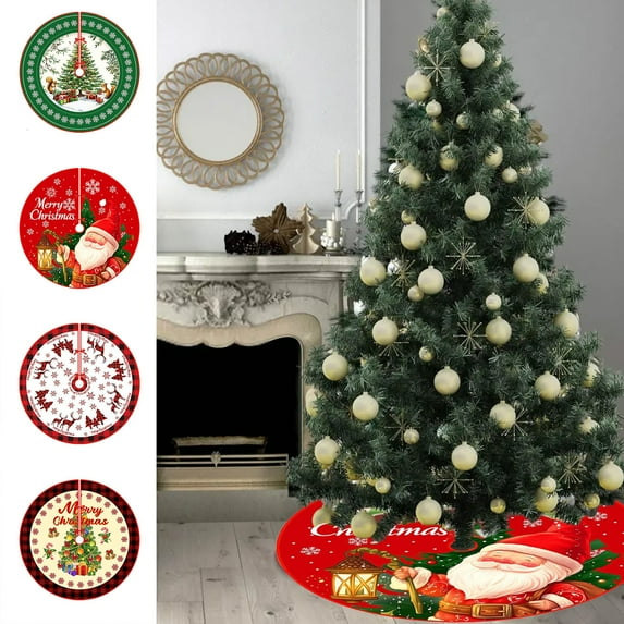 Christmas Tree Skirt Santa Claus Snowflake Design Tree Skirt Creatives Lightweight Decorative Mat Christmas Tree Bottom Apron Scene Decoration for Holiday Xmas Party Decor 35.43inch