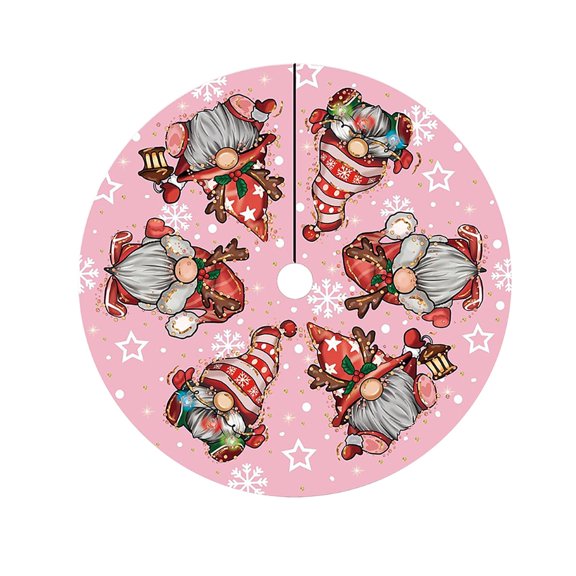 Christmas Tree Skirt Scandinavian Gnome Pattern Holiday Decor Durable Fabric Snowflake Star Print for Home Office Party