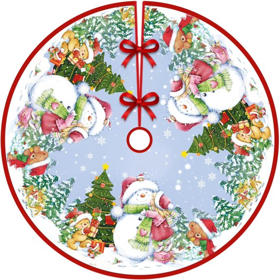 Christmas Tree Skirt, Snowman Pattern Christmas Tree Mat, Xmas Ornaments for Indoor Outdoor Holiday Decorations 36 Inch