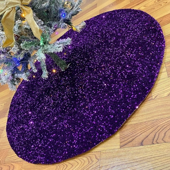 Christmas Tree Skirt Sparkling Purple, Xmas Tree Skirt Mat Apron Decorations Home Indoor Living Room Decorations Party Decor Ornaments 24 Inch