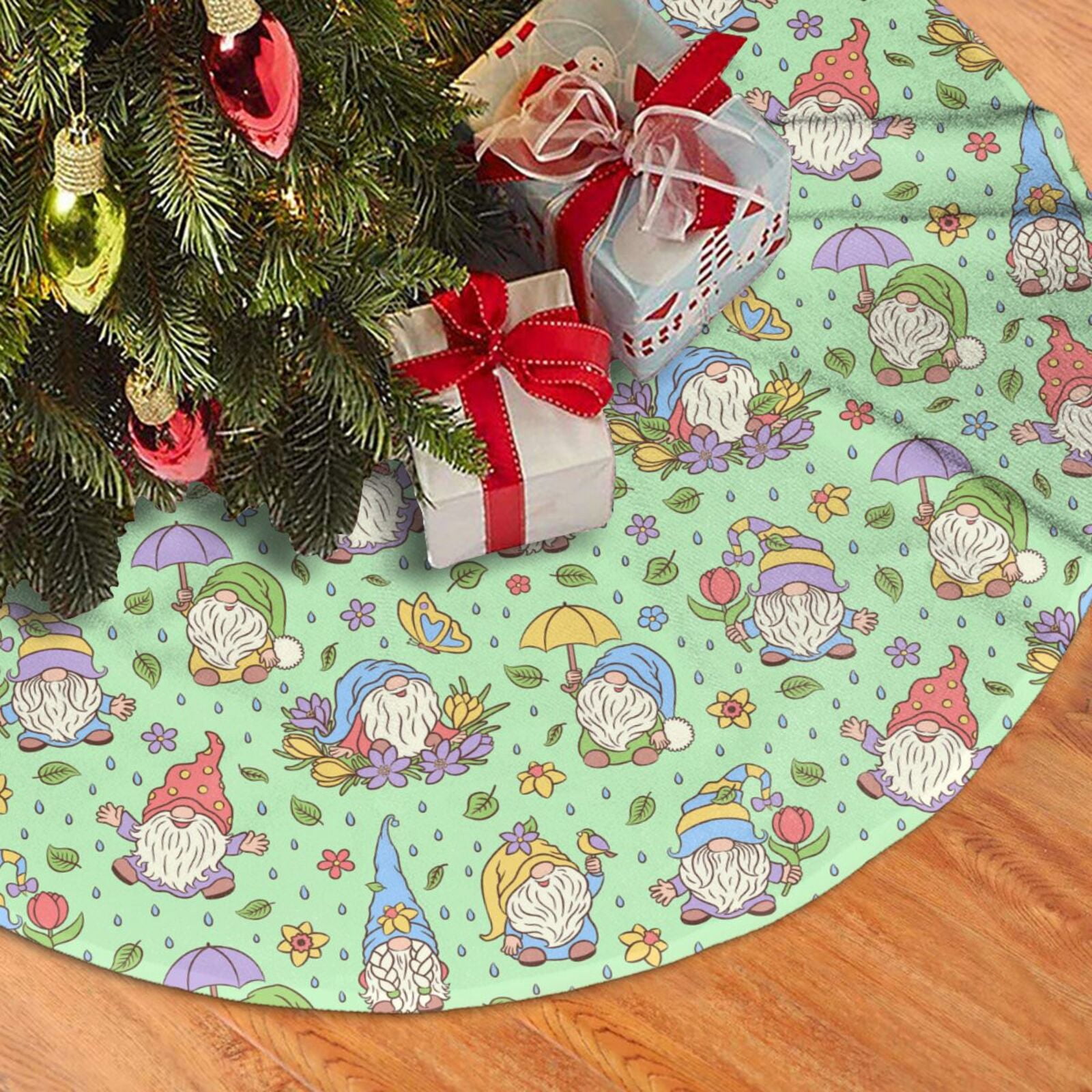 Christmas Tree Skirt, Spring Gnomes Plush Soft Christmas Tree
