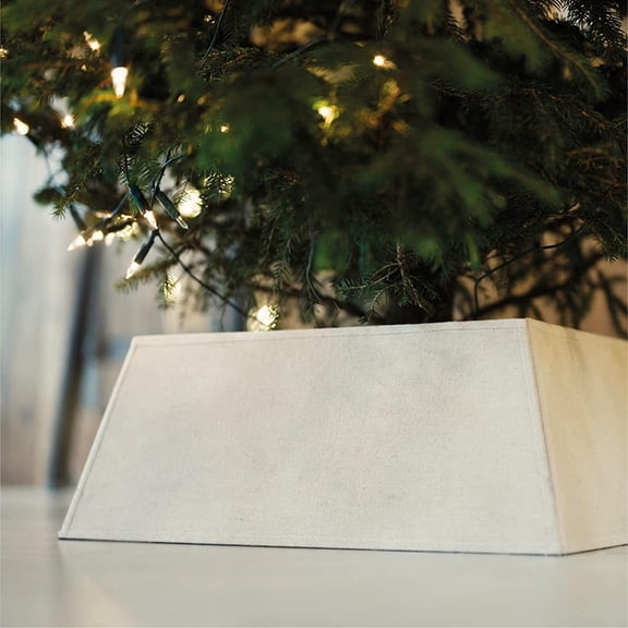 Christmas Tree Skirt Stand Christmas Tree Collar Basket Square Base Durable Fabric for Small Xmas Tree Decoration 24" D Contemporary (Linen,Medium)