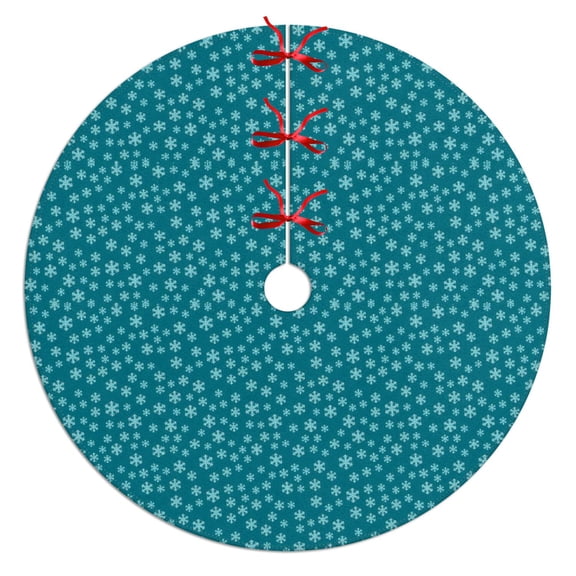 Christmas Tree Skirt,Teal Christmas Snowflake Pattern Christmas Tree Decor with Red Ribbon Ties,Round Shape,Christmas Decorations for Home 36"x36"