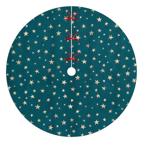Christmas Tree Skirt,Teal Christmas Star Pattern Christmas Tree Decor with Red Ribbon Ties,Round Shape,Christmas Decorations for Home 48"x48"
