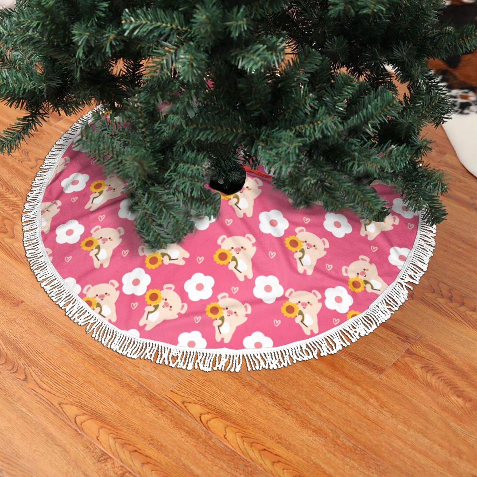 Christmas Tree Skirt with Tie Straps white Tree Skirt for Merry