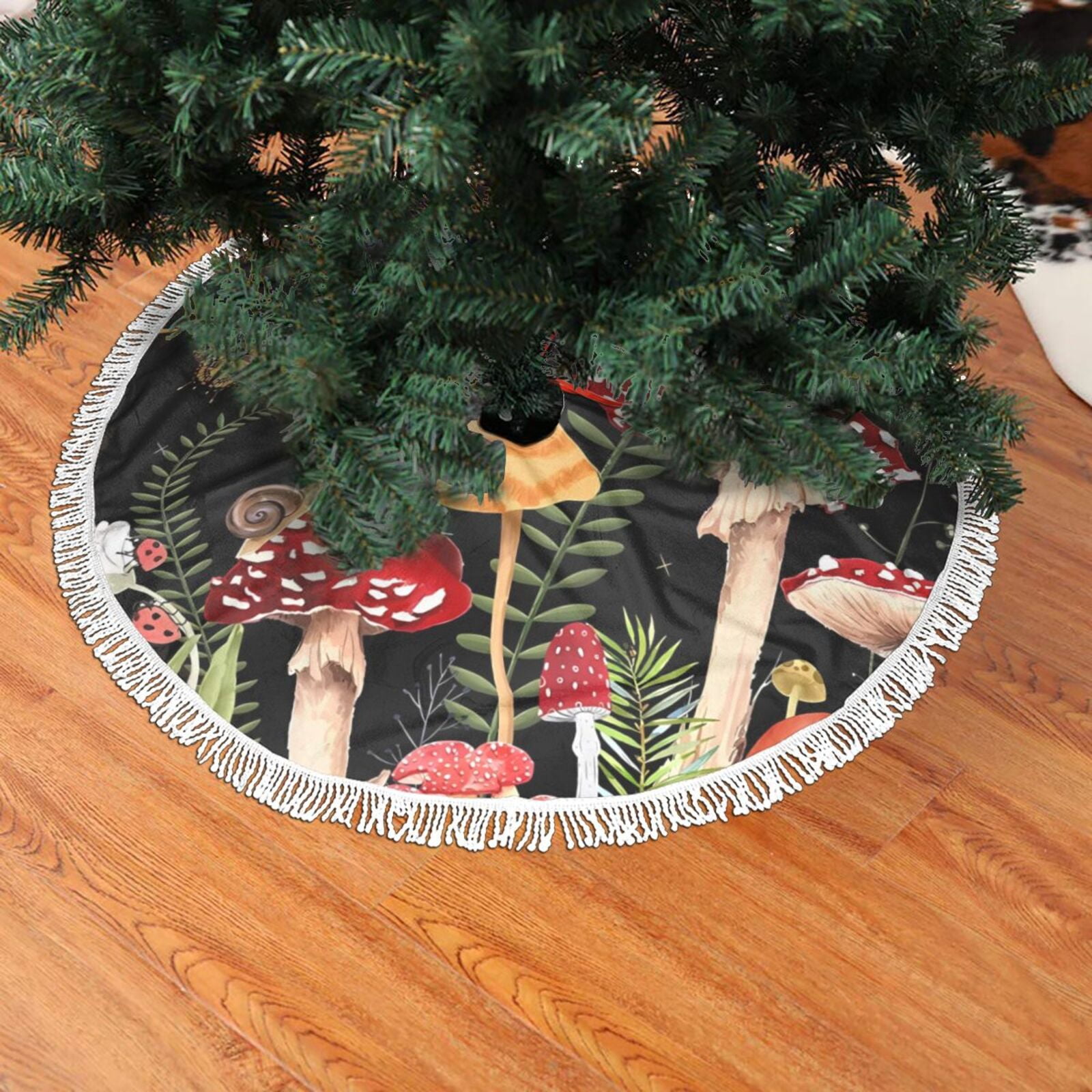 Christmas Tree Skirt with Tie Straps Cartoon Raccoon Tree Skirt for