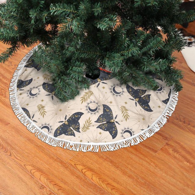 Christmas Tree Skirt with Tie Straps Ramadan moth Tree Skirt with
