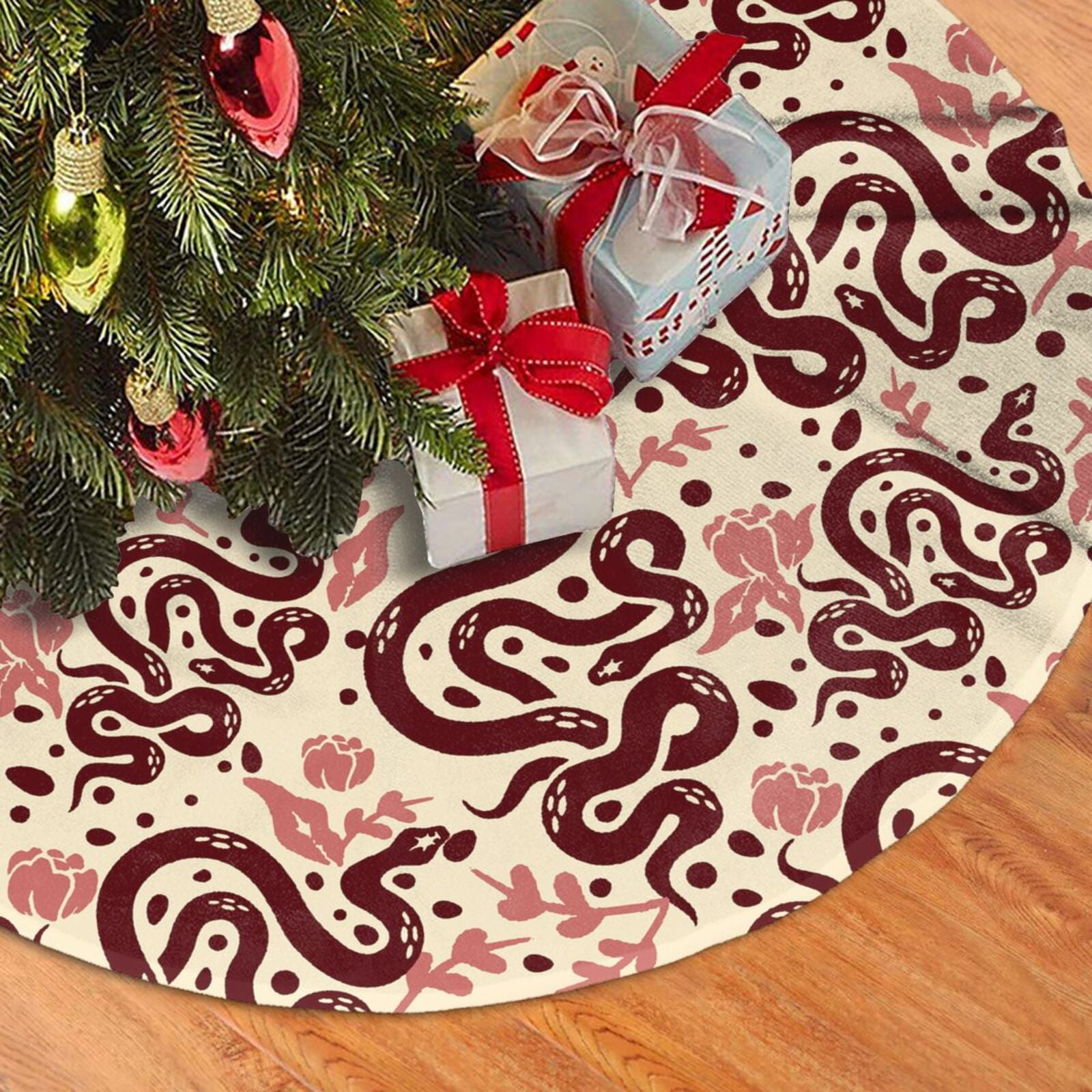 Christmas Tree Skirt with Tie Straps Simple Cute Snake Flower Yellow ...