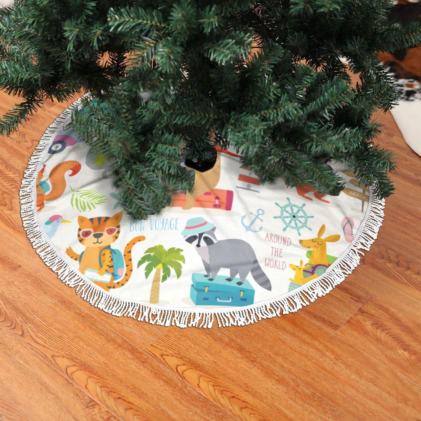 Christmas Tree Skirt Travel Animals Halloween Tree Skirt Fall Winter